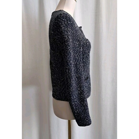 J.Crew Tweed Long Sleeve Zip Fasten Collarless Jacket Blue White Size XS - Picture 5 of 12